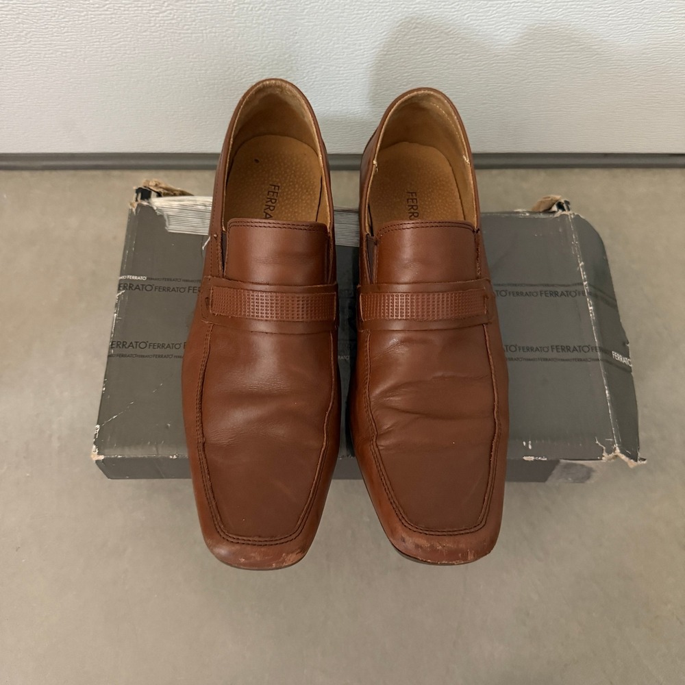 Ferrato Mens Dark Brown Leather Square Toe Slip On Loafers Dress Shoes 07886 11